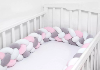 tresse de lit rose blanc gris - tour de lit bebe ™